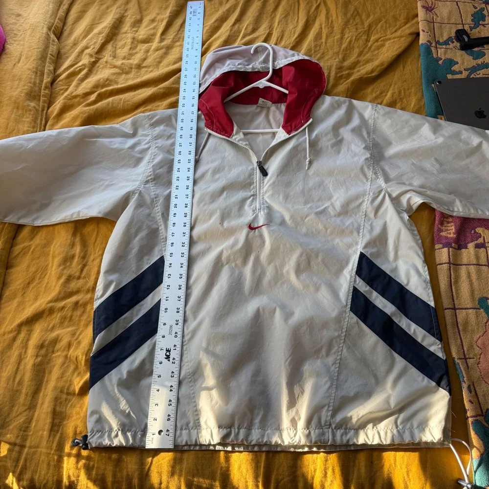 Vintage Nike‎ Windbreaker Mens Large White Red Quarter Zip Hooded Jacket